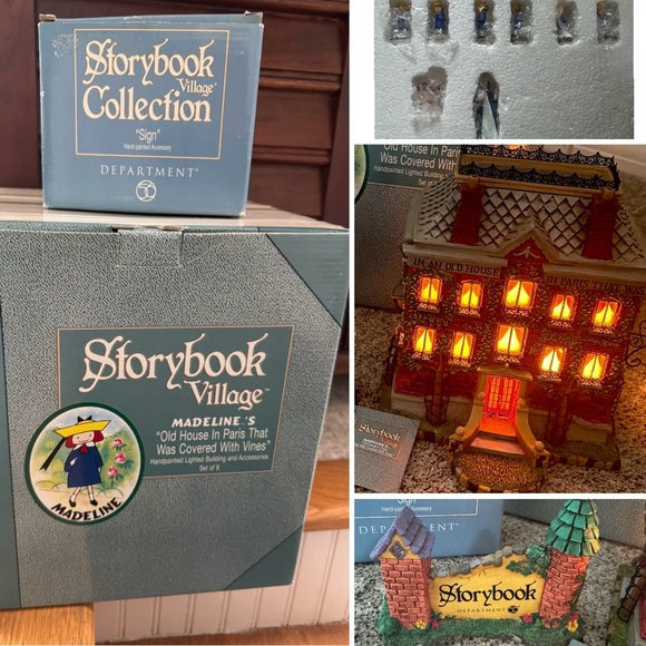 Dept. 56 Storybook Village Madeline's Light Up Old House in Paris Figures & SIGN - Picture 1 of 16
